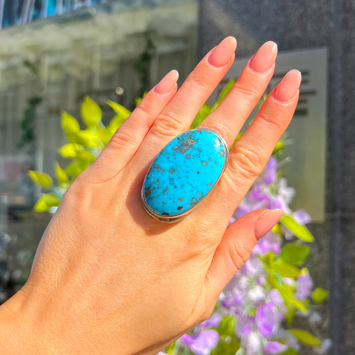 XXL Chunky Sterling Silver Blue Turquoise Ring - Size P