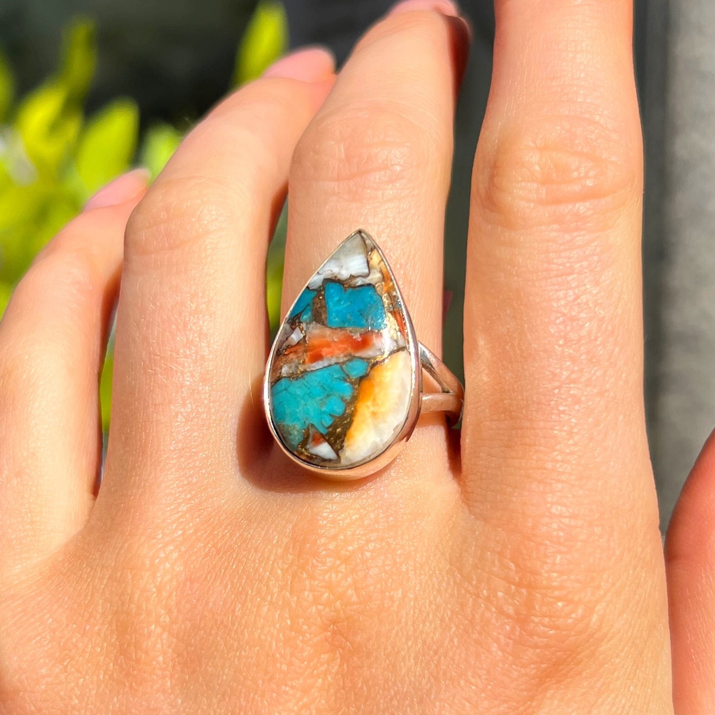 RARE Spiny Oyster Turquoise Sterling Silver Ring - Size Q