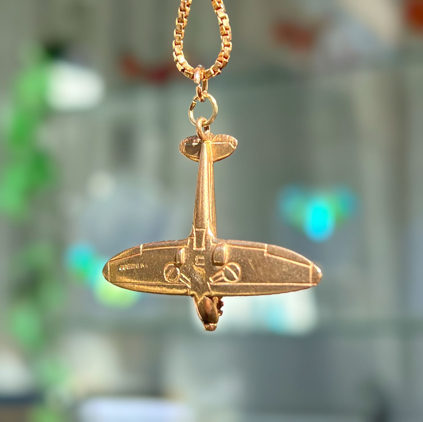 RARE Vintage 9ct Yellow Gold and Enamel World War 2 Spitfire Plane Charm Collector's Item
