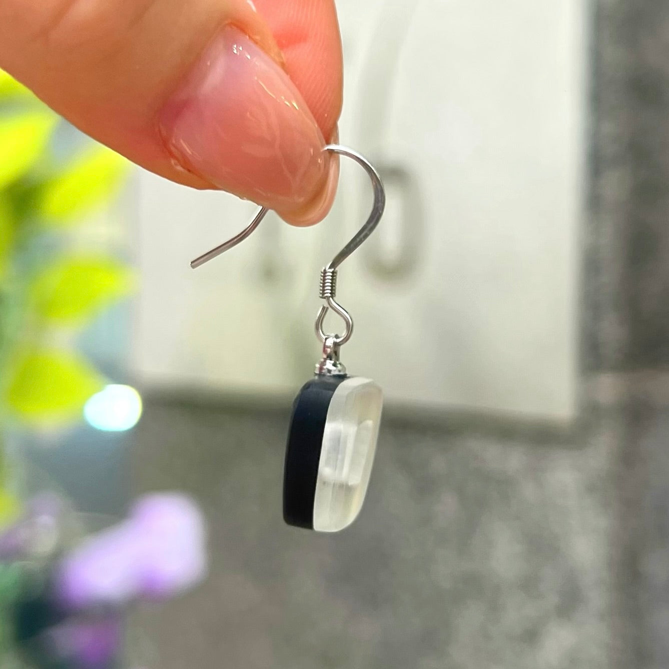 ‘Watch This Space’ White Square Drop Earrings