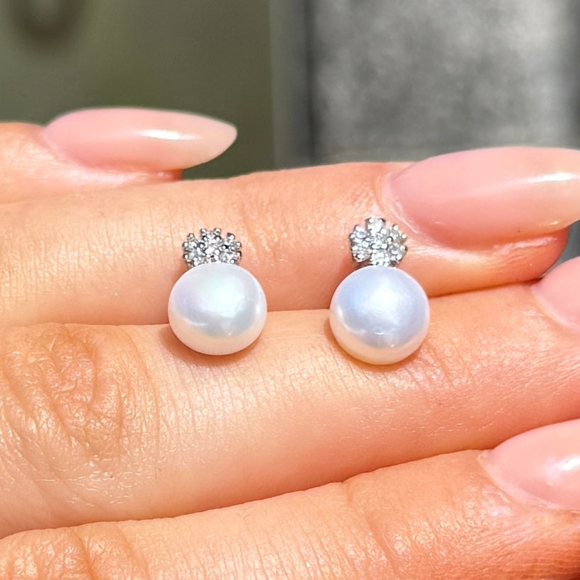 Pearl & Cubic Zirconia Halo Sterling Silver Stud Earrings