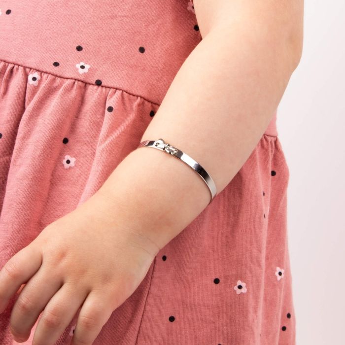 ‘D for Diamond’ Serling Silver & Diamond Bow Expanding Baby Bangle