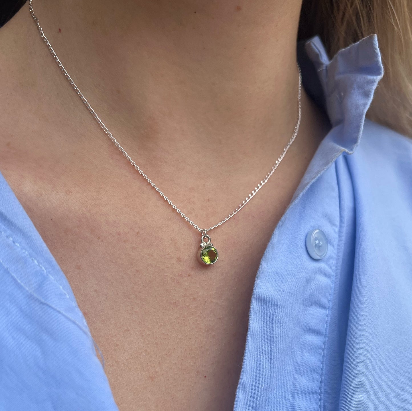 Sterling Silver Dainty Bezel Set Peridot Necklace
