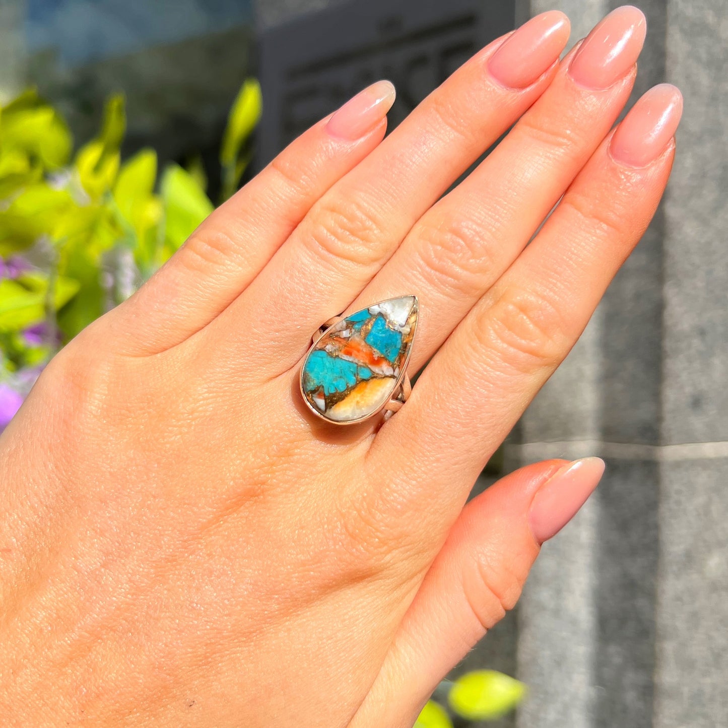 RARE Spiny Oyster Turquoise Sterling Silver Ring - Size Q