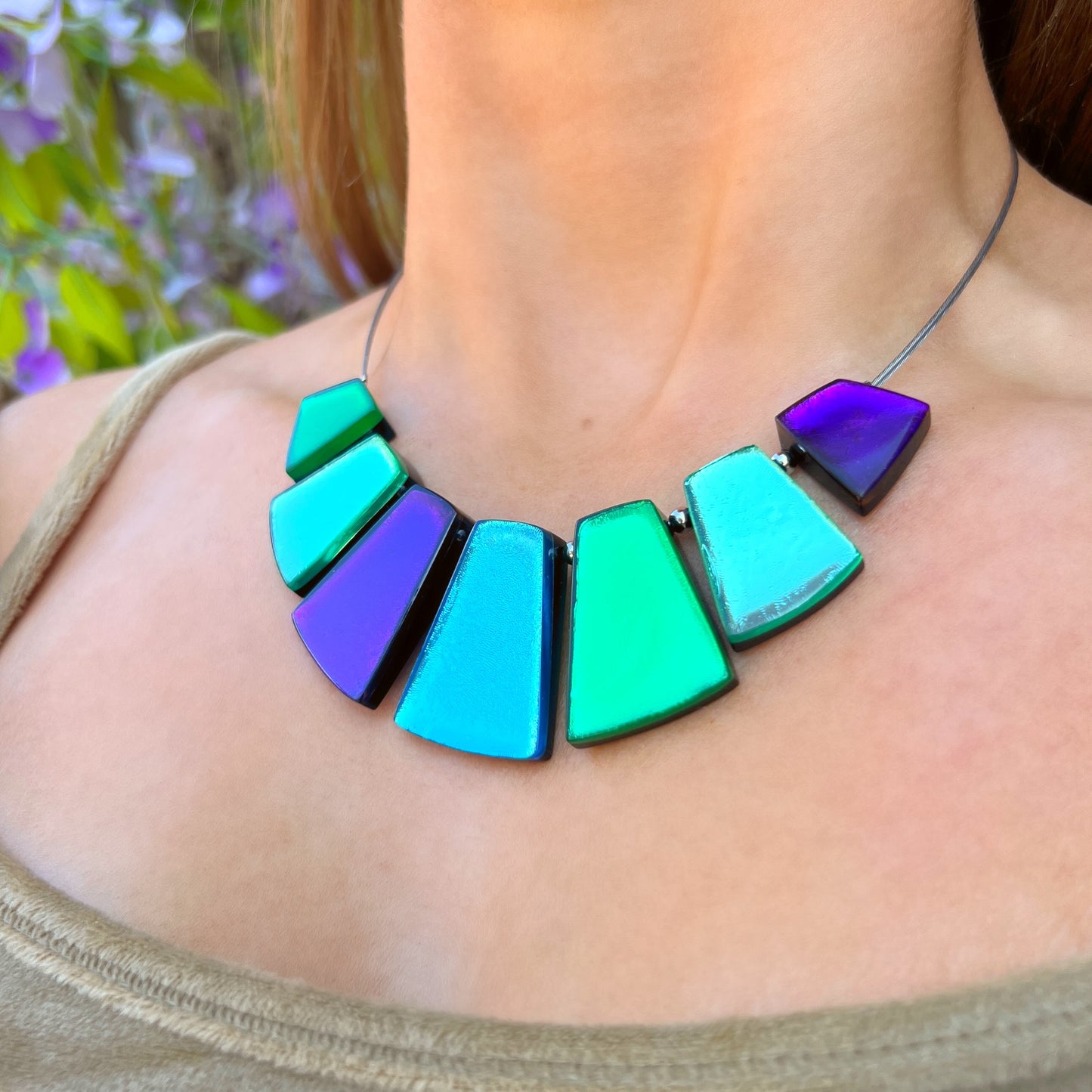 ‘Watch This Space’ Green, Blue & Purple Statement Necklace
