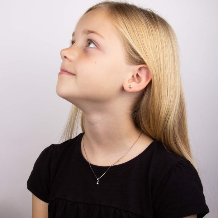 ‘D for Diamond’ Sterling Silver & Diamond Mini Star Stud Children’s Earrings