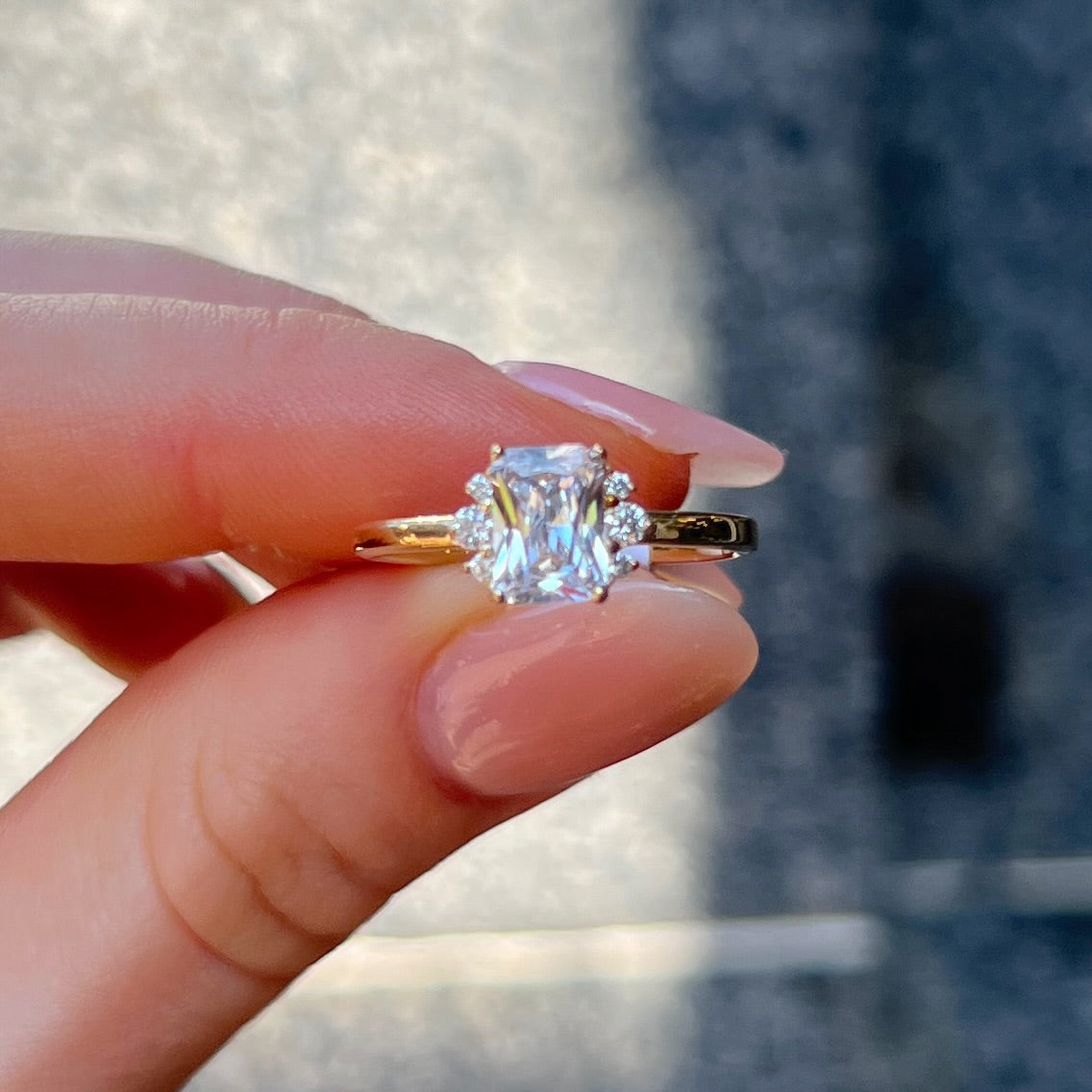9ct Yellow Gold Emerald Cut Cubic Zirconia Ring - Size N