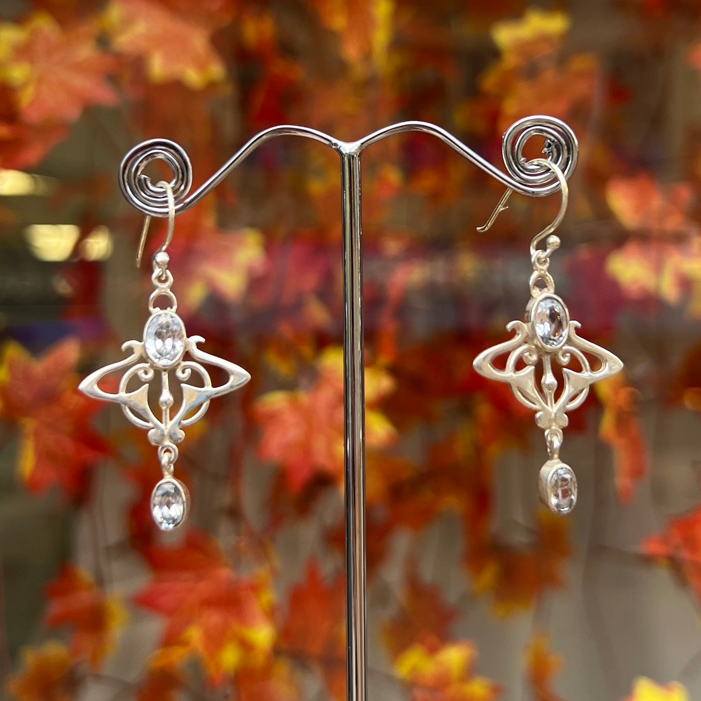 Quartz Sterling Silver Art Nouveau inspired Drop Earrings