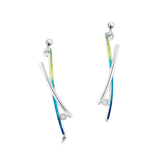 Sterling Silver Sheila Fleet Wild Grasses Cubic Zirconia Drop Earrings