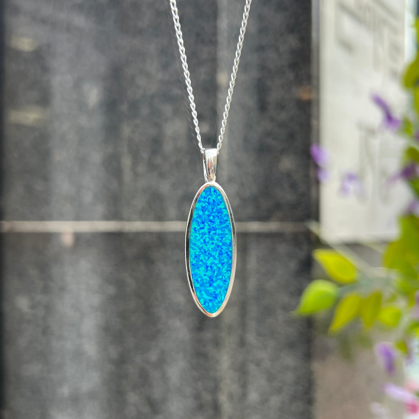 Iridescent Blue Opal Sterling Silver Necklace