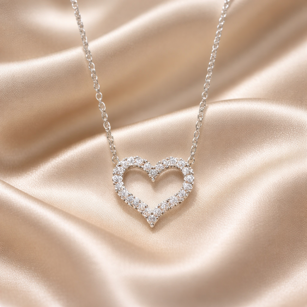 Cubic Zirconia Sterling Silver Heart Necklace