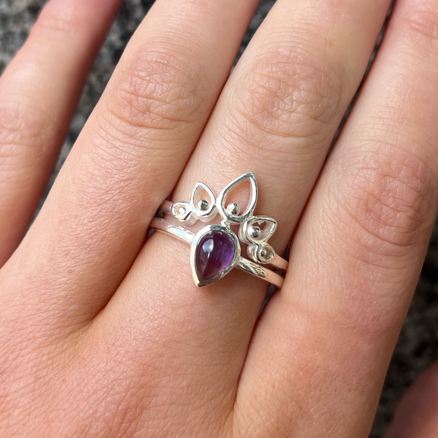 Sterling Silver Mandala Purple Amethyst Ring - Size O ½