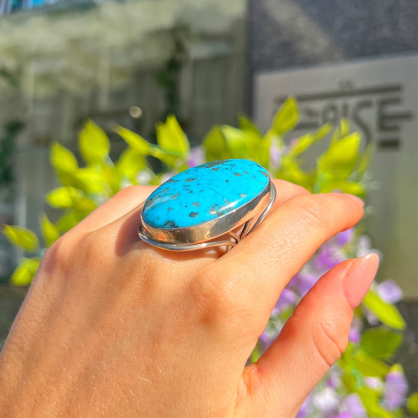 XXL Chunky Sterling Silver Blue Turquoise Ring - Size P