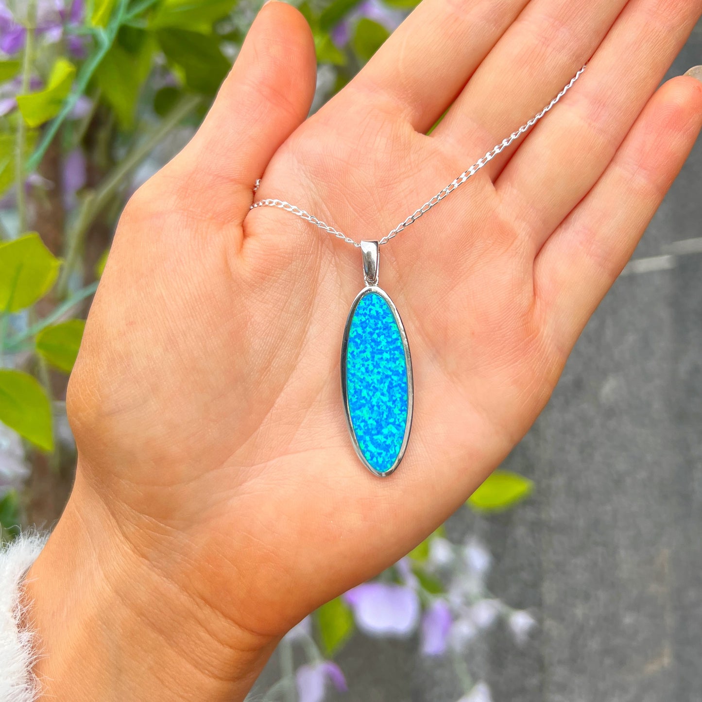 Iridescent Blue Opal Sterling Silver Necklace