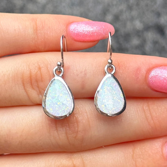 White Opal Sterling Silver Drop Earrings