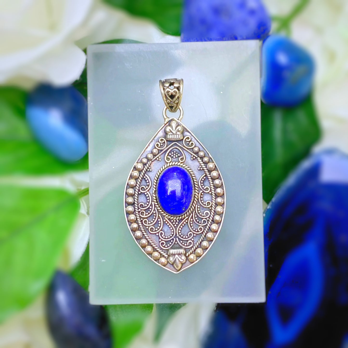 Statement Oxidised Sterling Silver Filigree Blue Lapis Lazuli Pendant