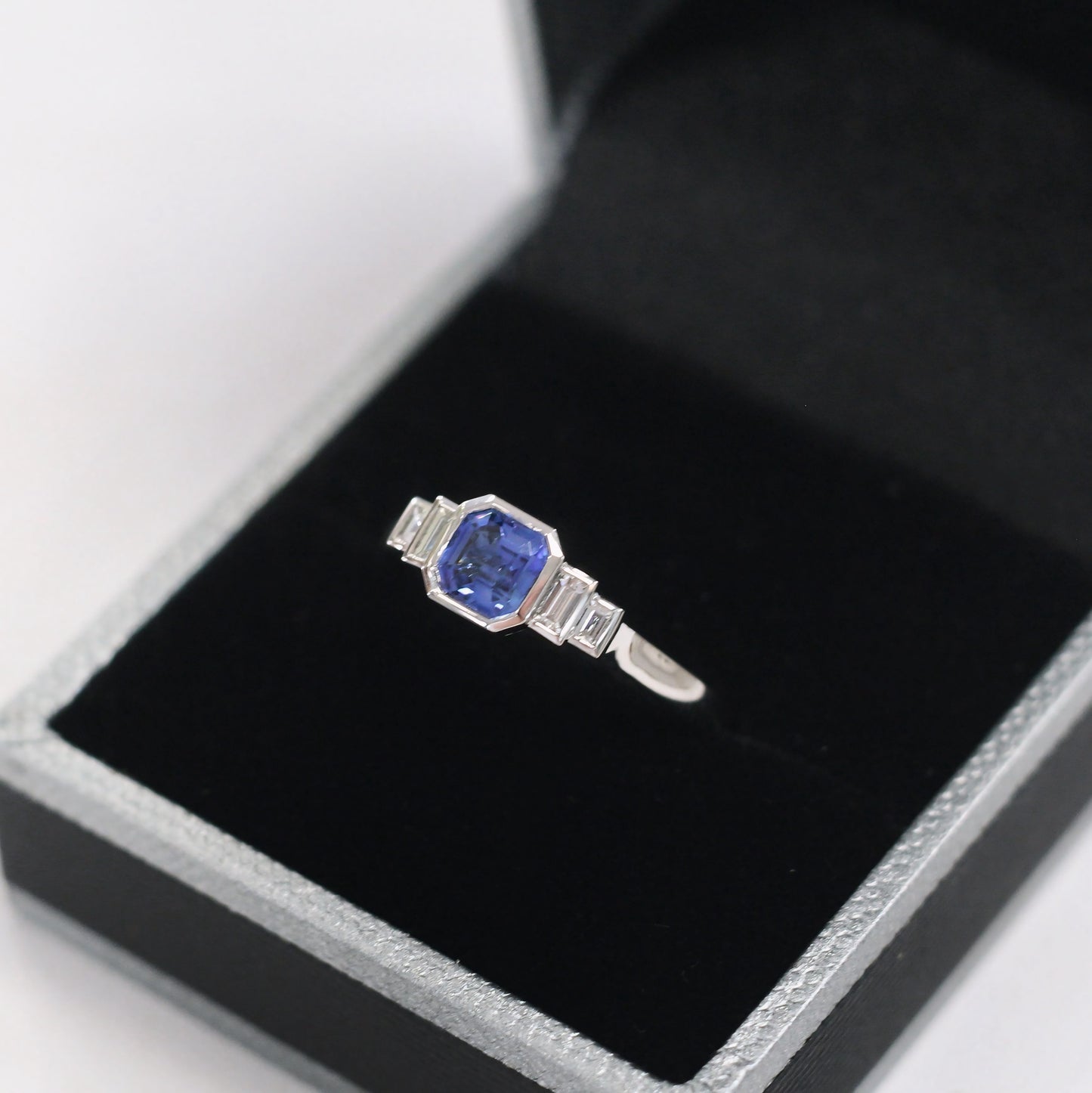 Platinum Sapphire and Diamond Ring - Size M ½
