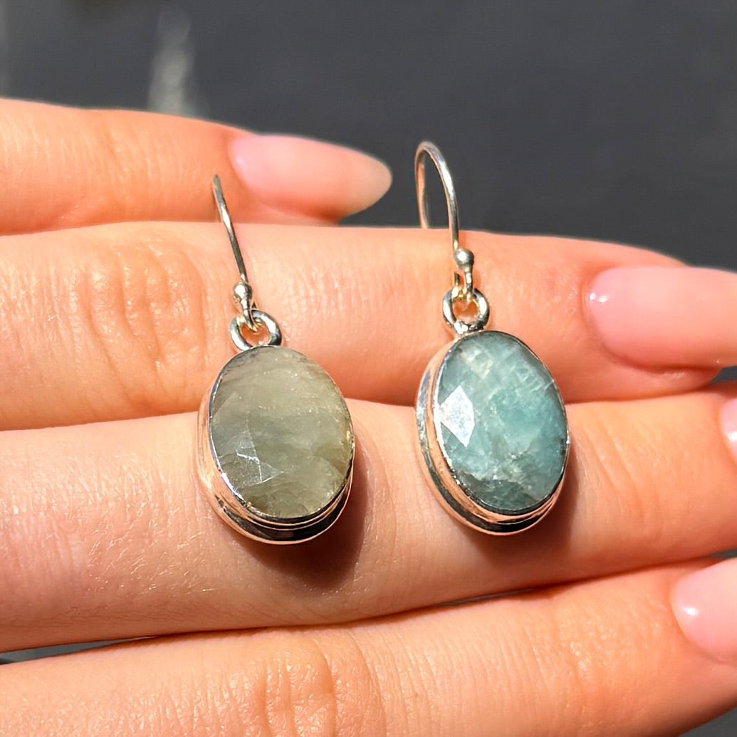 Naturally Varied Oval Cut Green Emerald Sterling Silver Drop Earrings