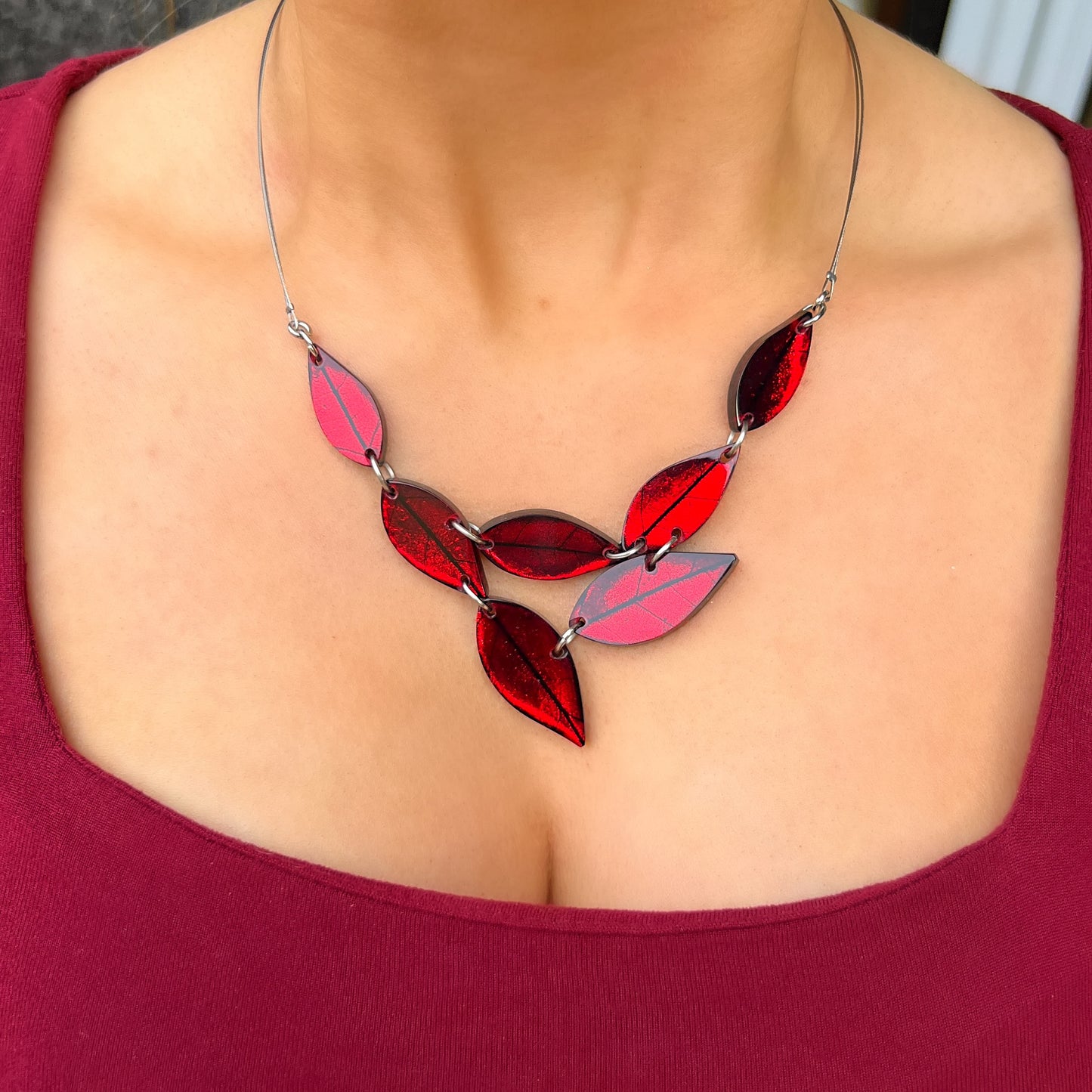 ‘Watch This Space’ Red Leaf Necklace