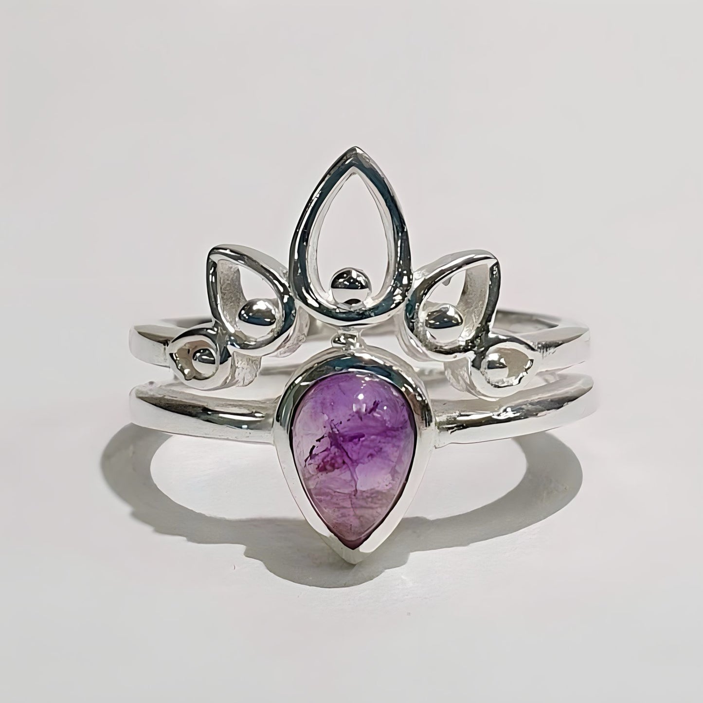 Sterling Silver Mandala Purple Amethyst Ring - Size O ½