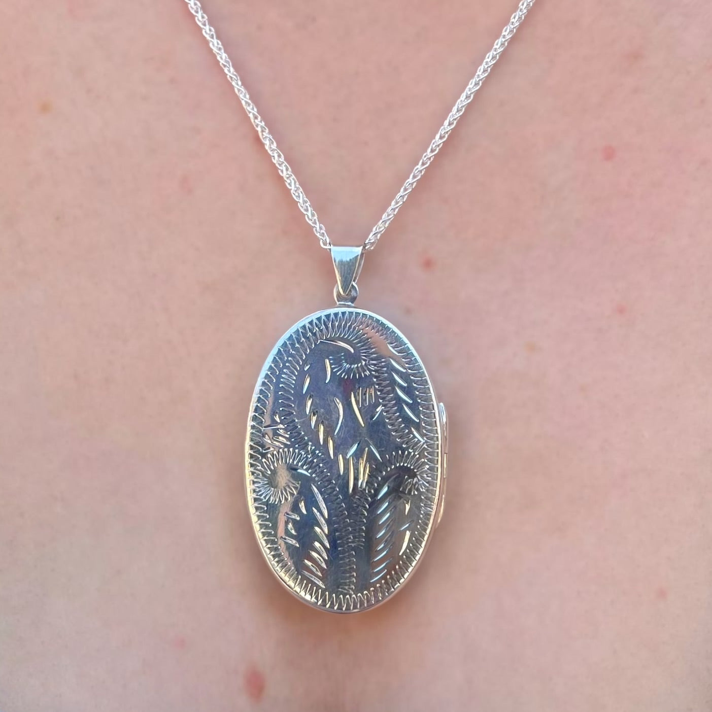 Large Sterling Silver Double-Sided Engraved Oval Locket