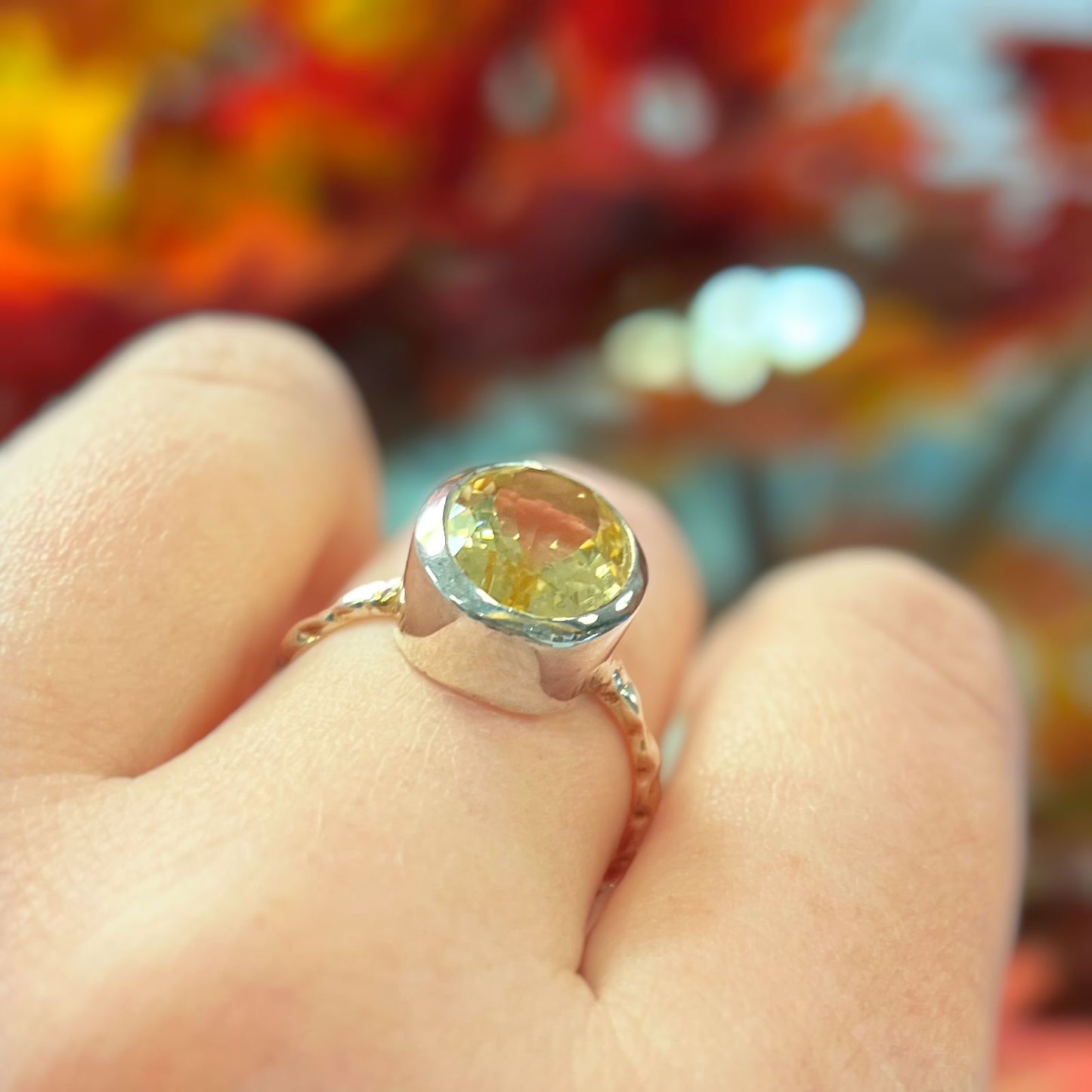 Sterling Silver Bezel-Set Oval Citrine Solitaire Ring - Size S