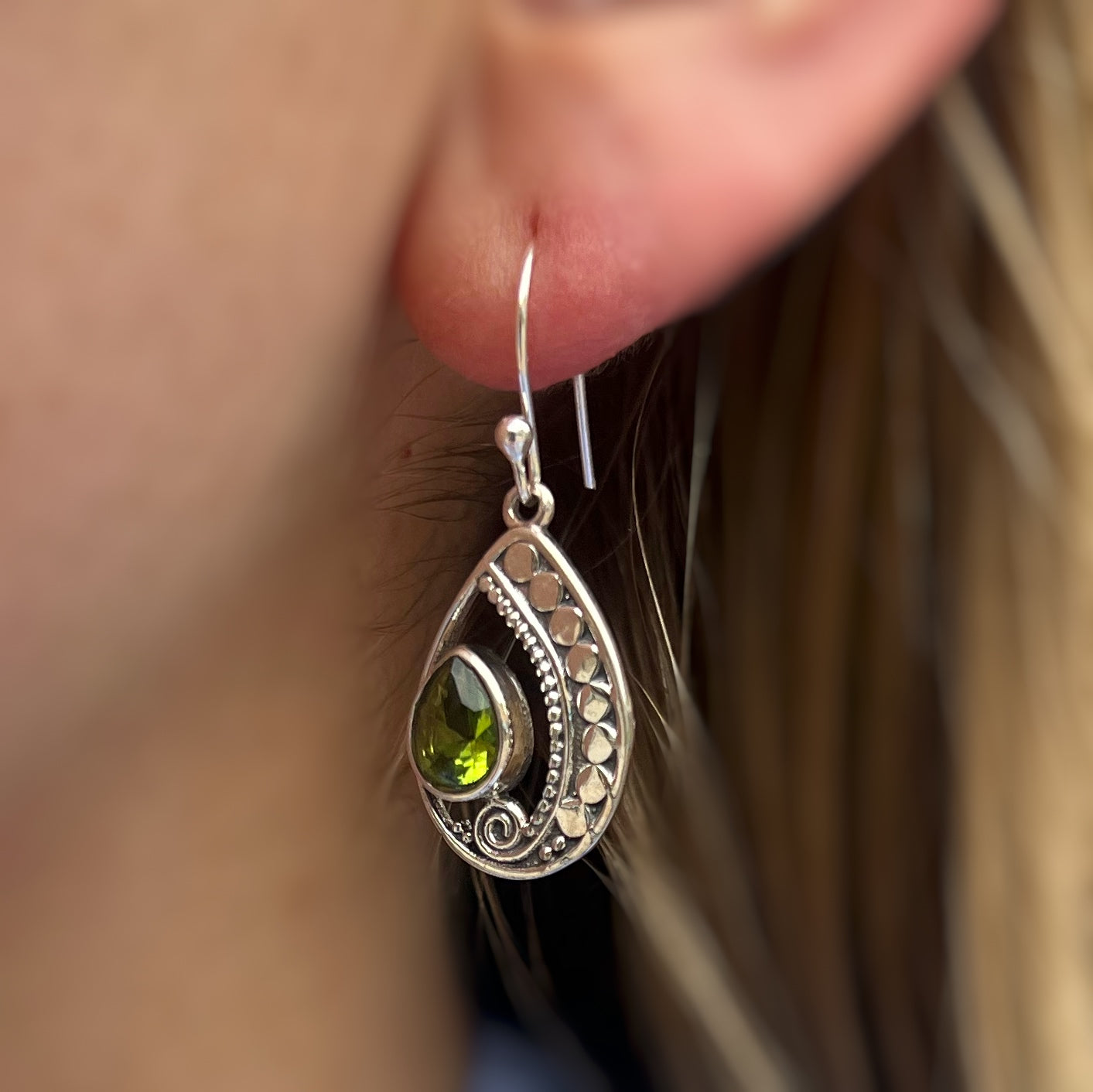 Sterling Silver Bohemian Inspired Peridot Earrings