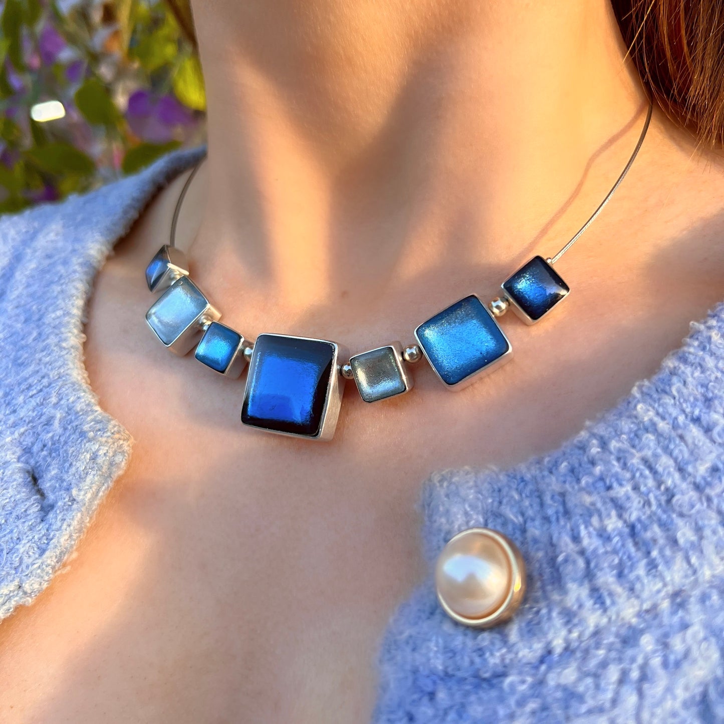 ‘Watch This Space’ Blue Square Necklace