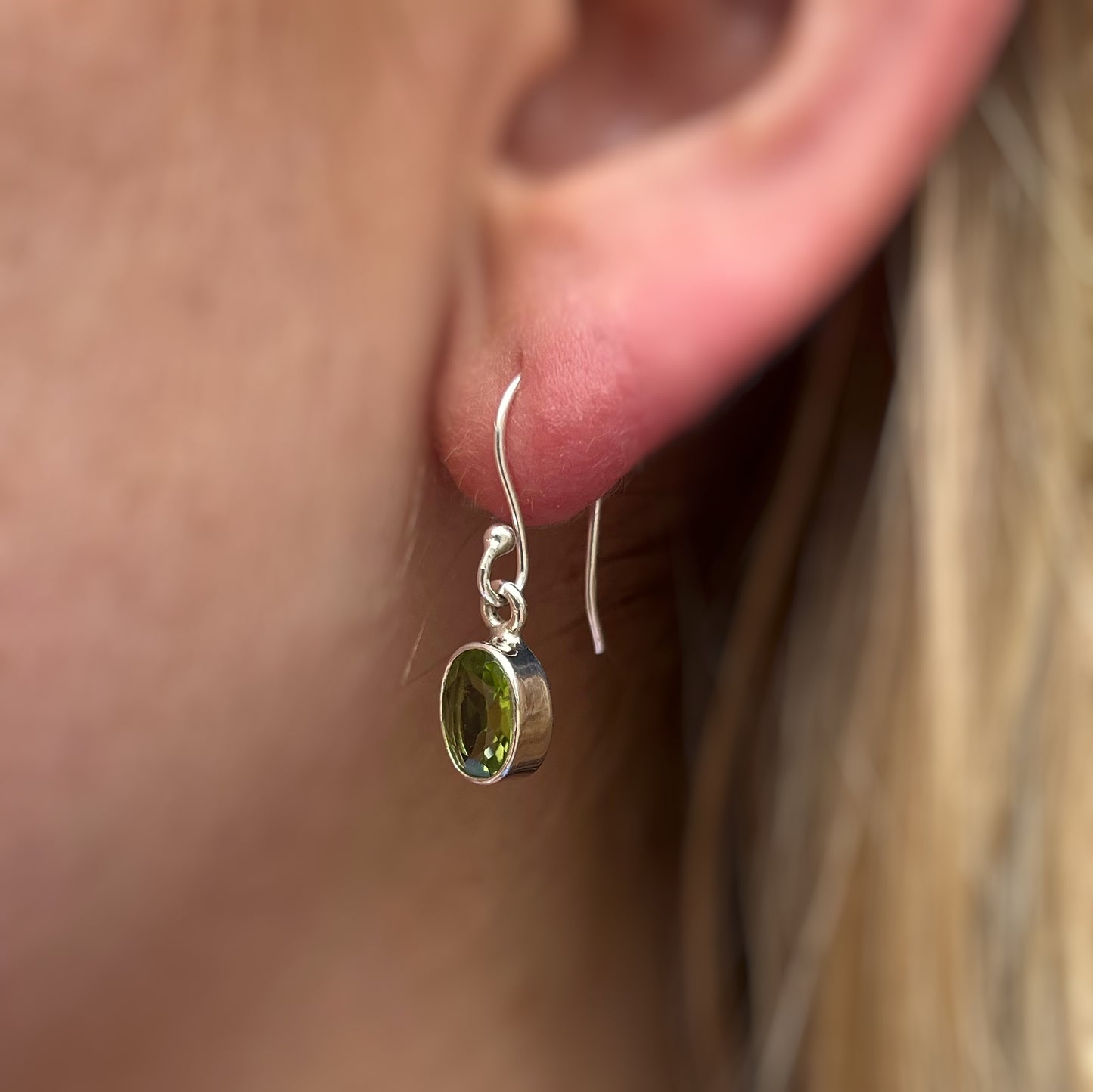 Sterling Silver Oval Peridot Earrings