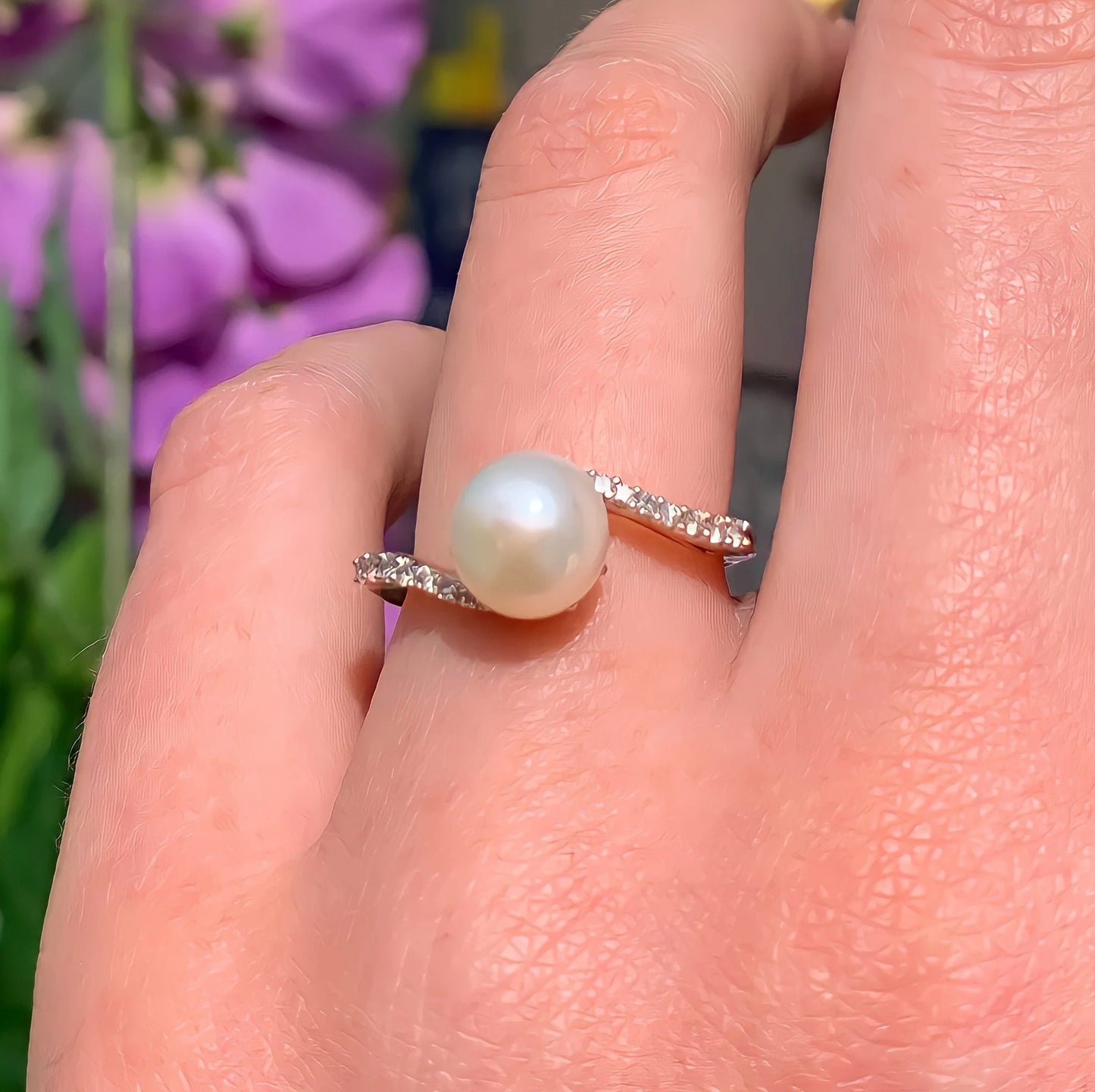 9ct Yellow Gold Pearl and Diamond Ring - SIZE L