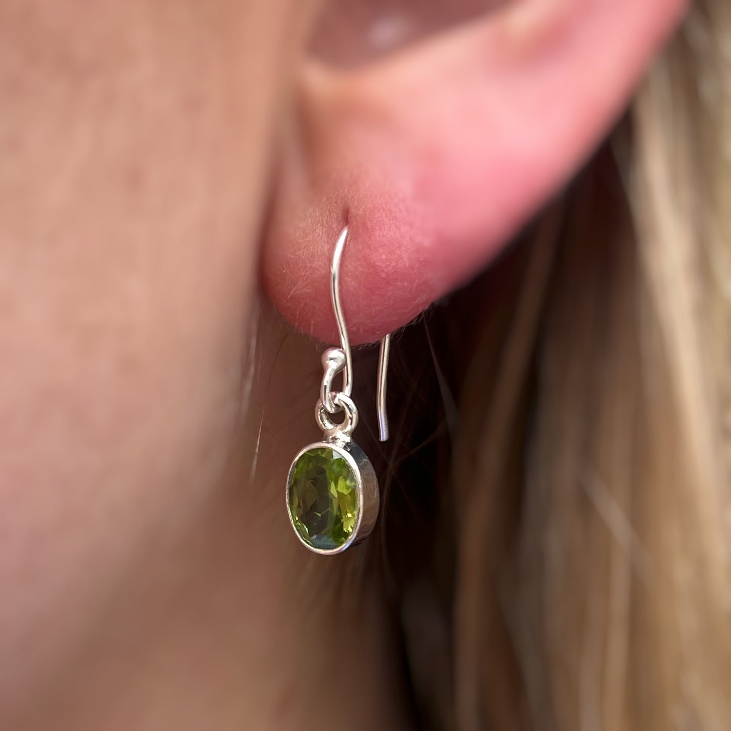 Sterling Silver Oval Peridot Earrings