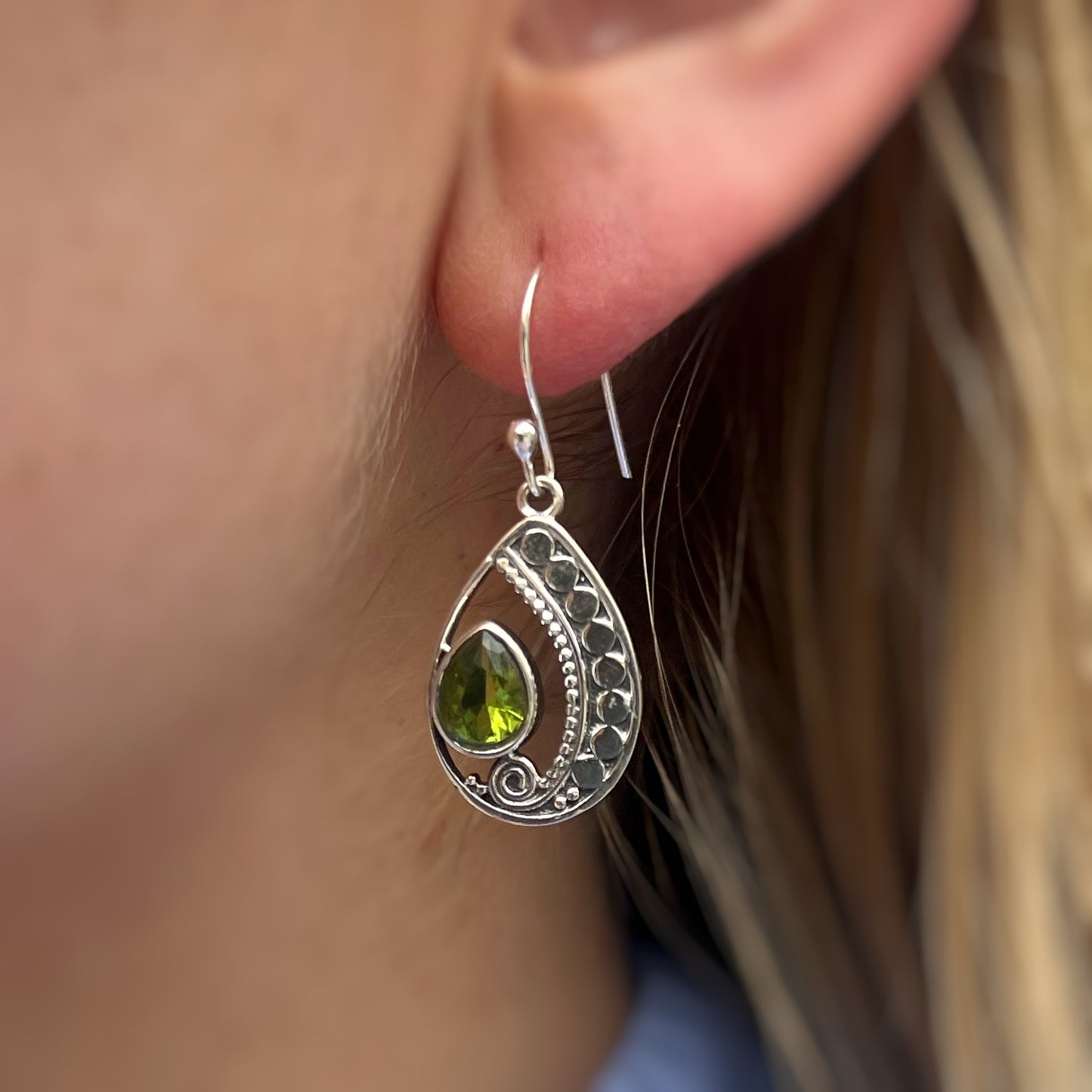 Sterling Silver Bohemian Inspired Peridot Earrings