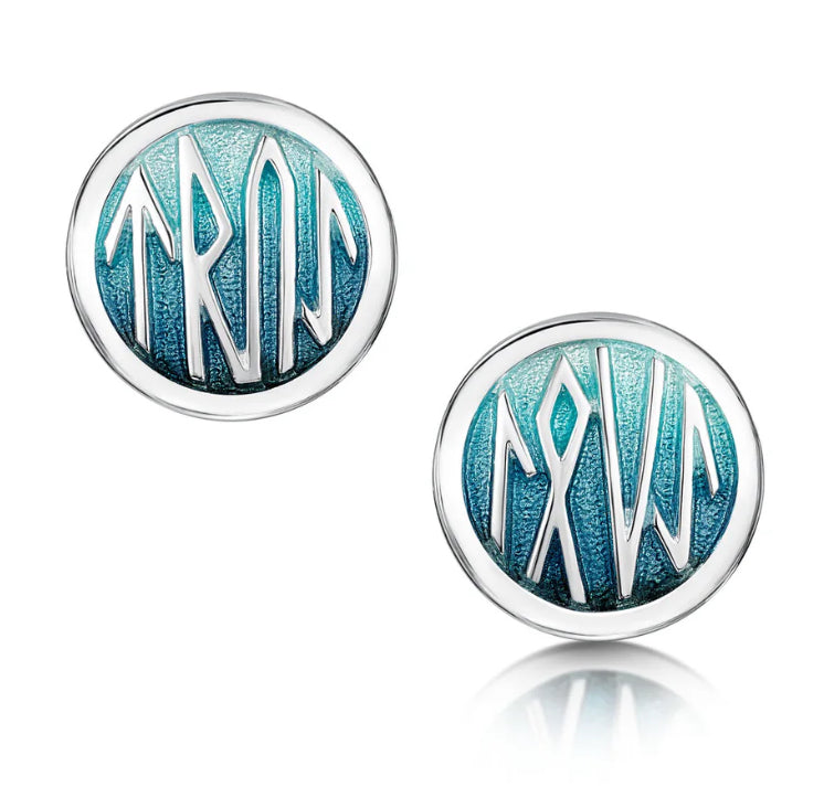 Sterling Silver Sheila Fleet Runic ‘True Love’ Hidden Message Enamel Stud Earrings