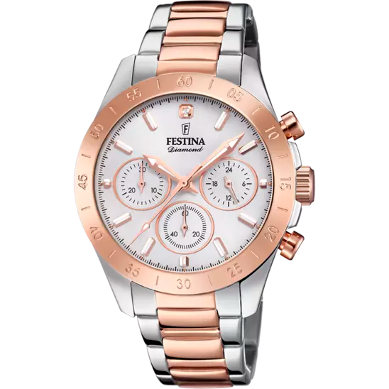 Ladies Festina Boyfrind Rose Gold & Silver Two-Tone Steel White Dial Watch