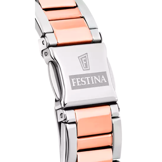 Ladies Festina Boyfrind Rose Gold & Silver Two-Tone Steel White Dial Watch