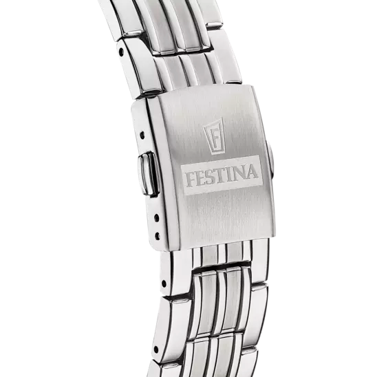 Gents Festina Swiss Silver Steel Black Dial Watch