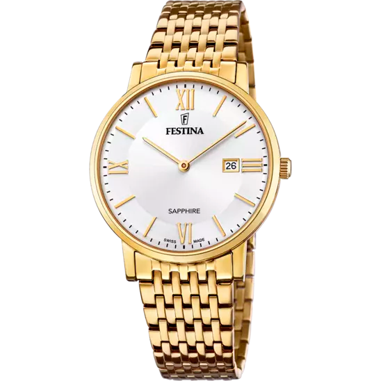 Festina Gents Swiss Made Gold Steel Watch