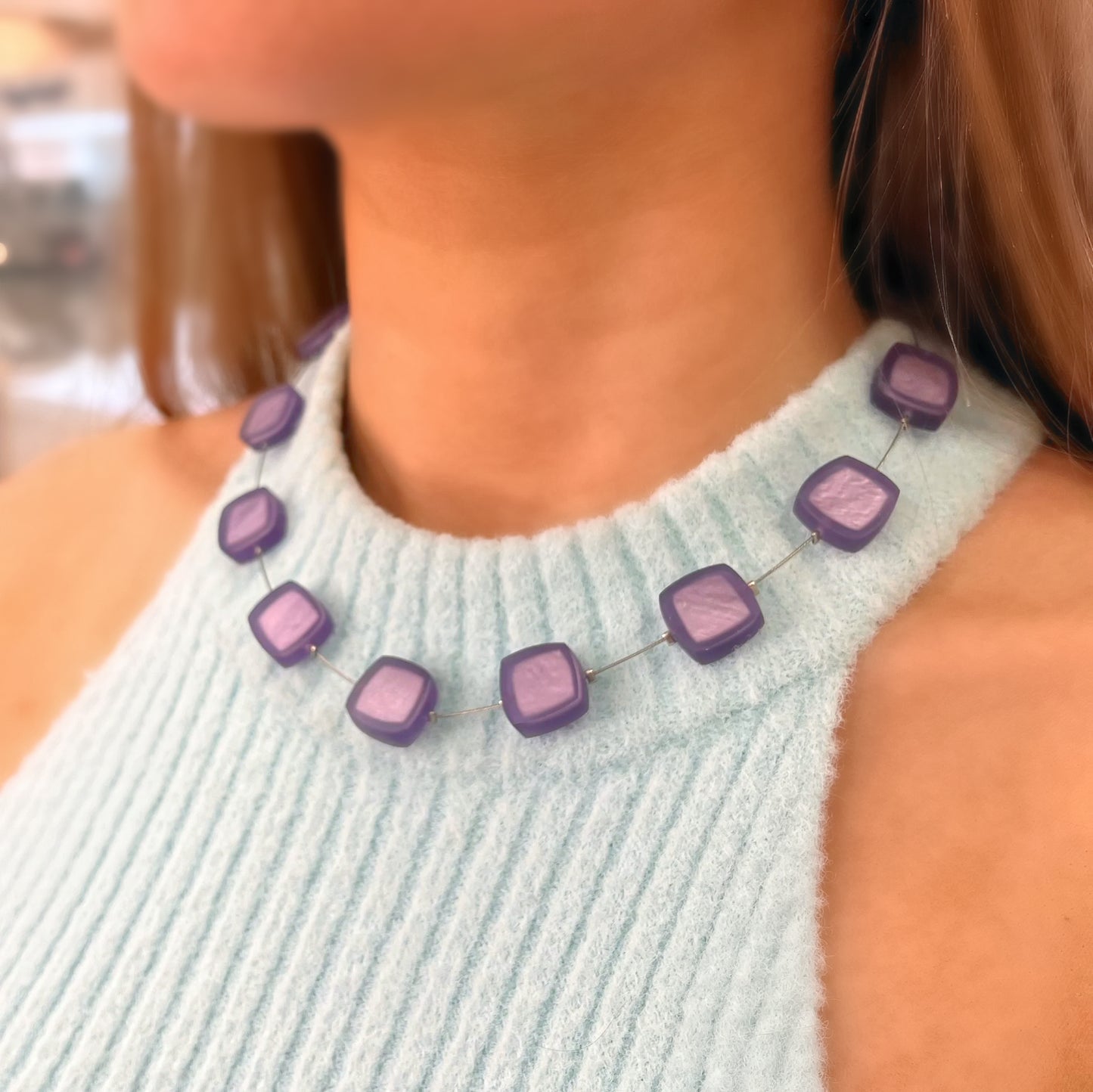 Watch This Space Matte Purple Square Necklace