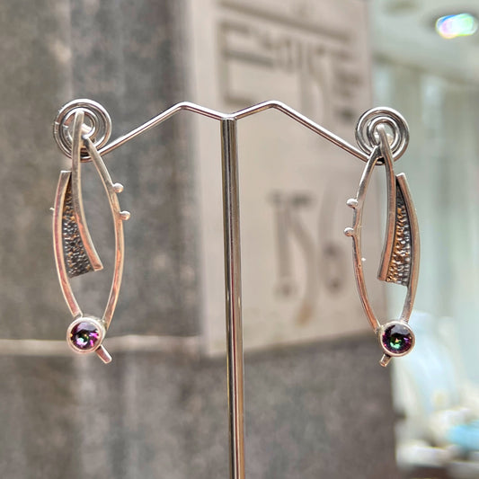 Sterling Silver Mystic Topaz Contemporary Design Drop Earrings