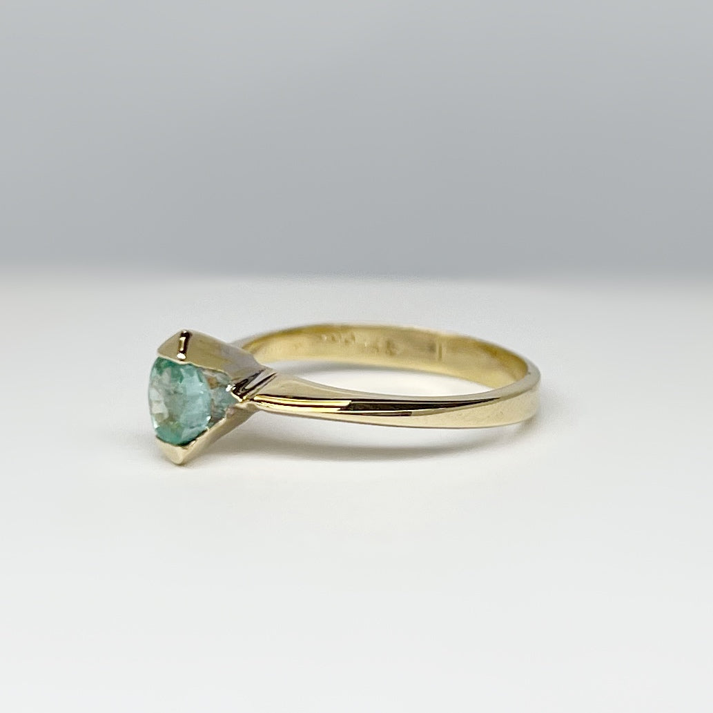 Vintage 14ct Yellow Gold Marquise Emerald Solitaire - Size L