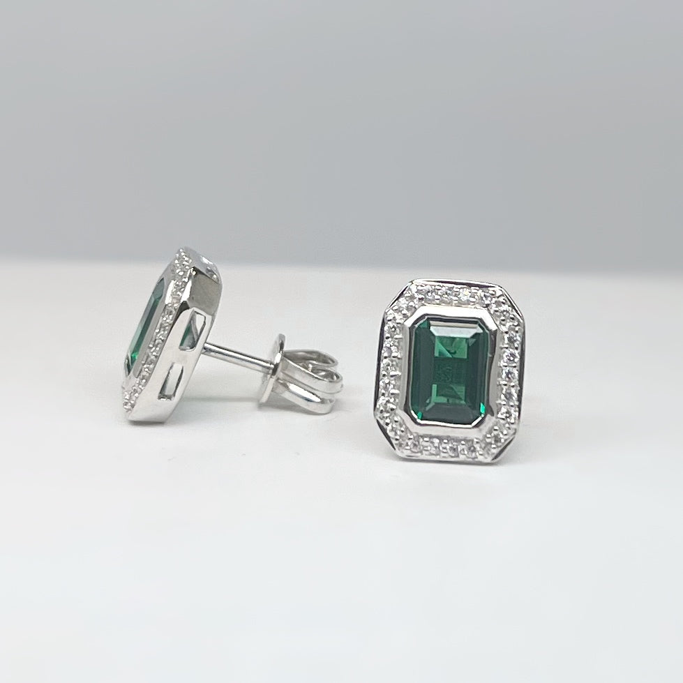 Sterling Silver Green Cubic Zirconia Earrings