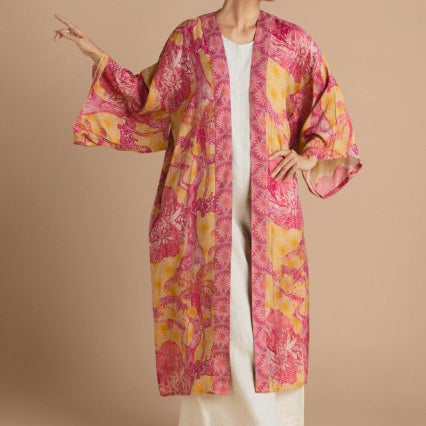Powder Tropical Toile Kimono Gown - Pineapple & Raspberry