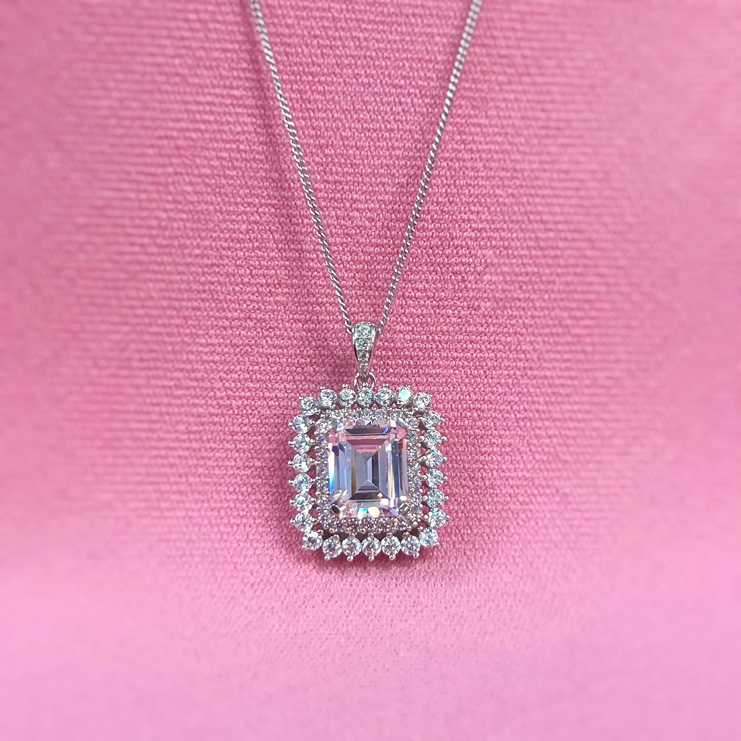 Sterling Silver Pink and Clear Cubic Zirconia Necklace