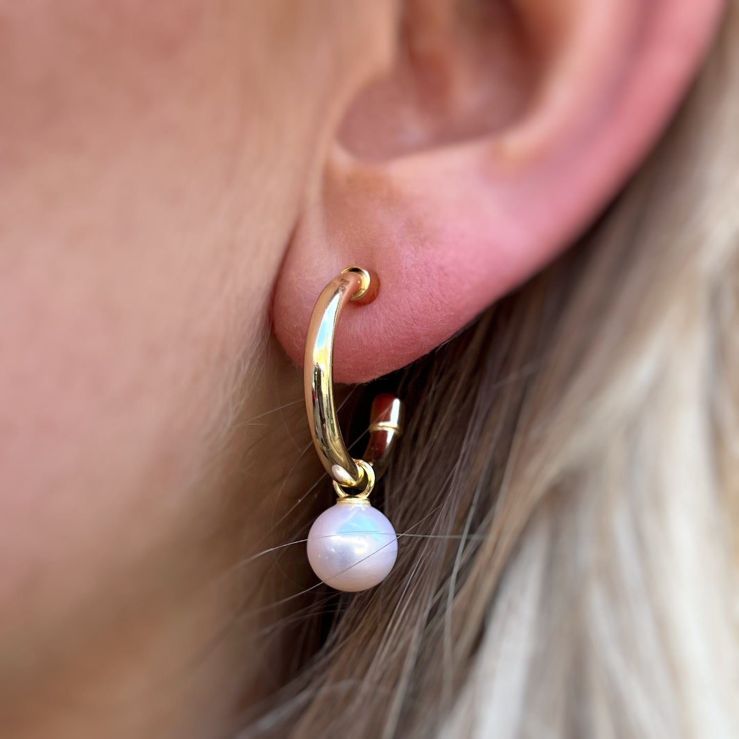 Sterling Silver Gold Plated Pearl Hoop Earrings