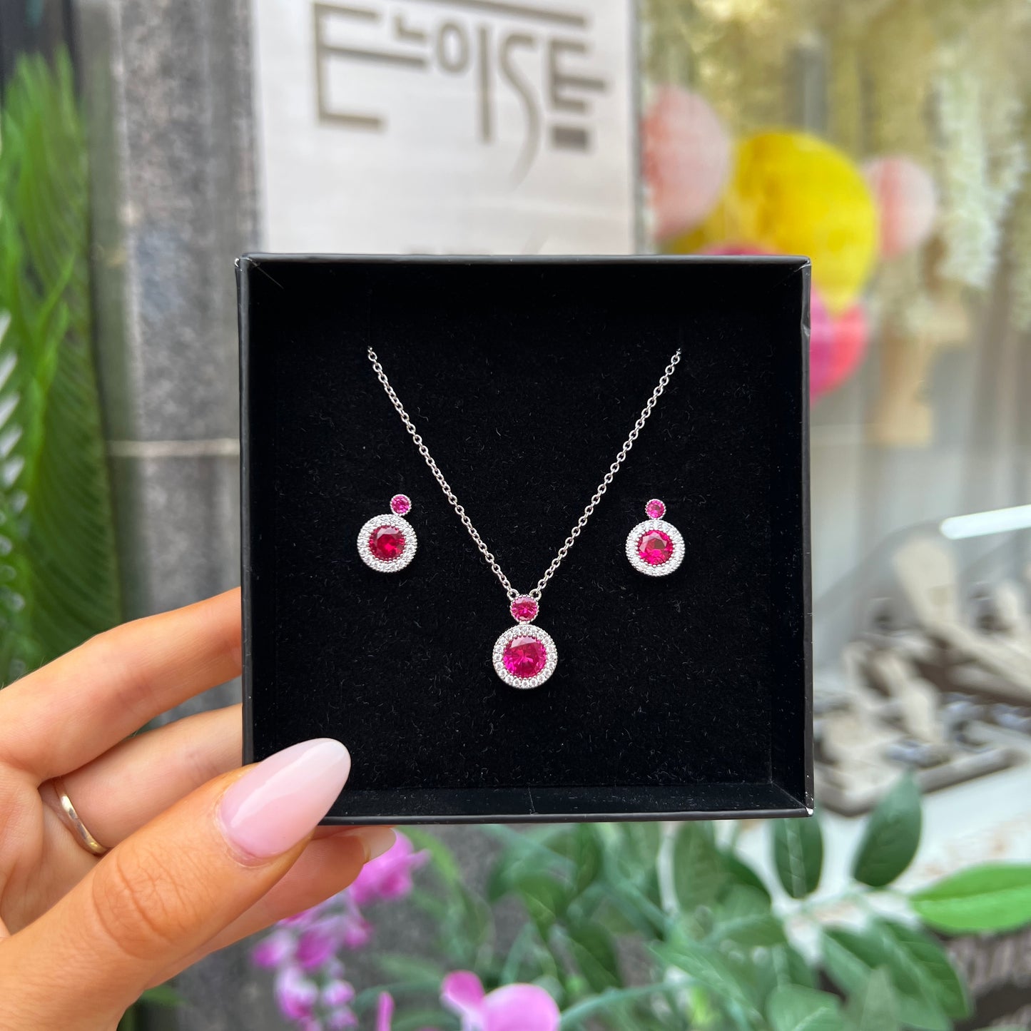 Sterling Silver Clear and Pink Cubic Zirconia Necklace