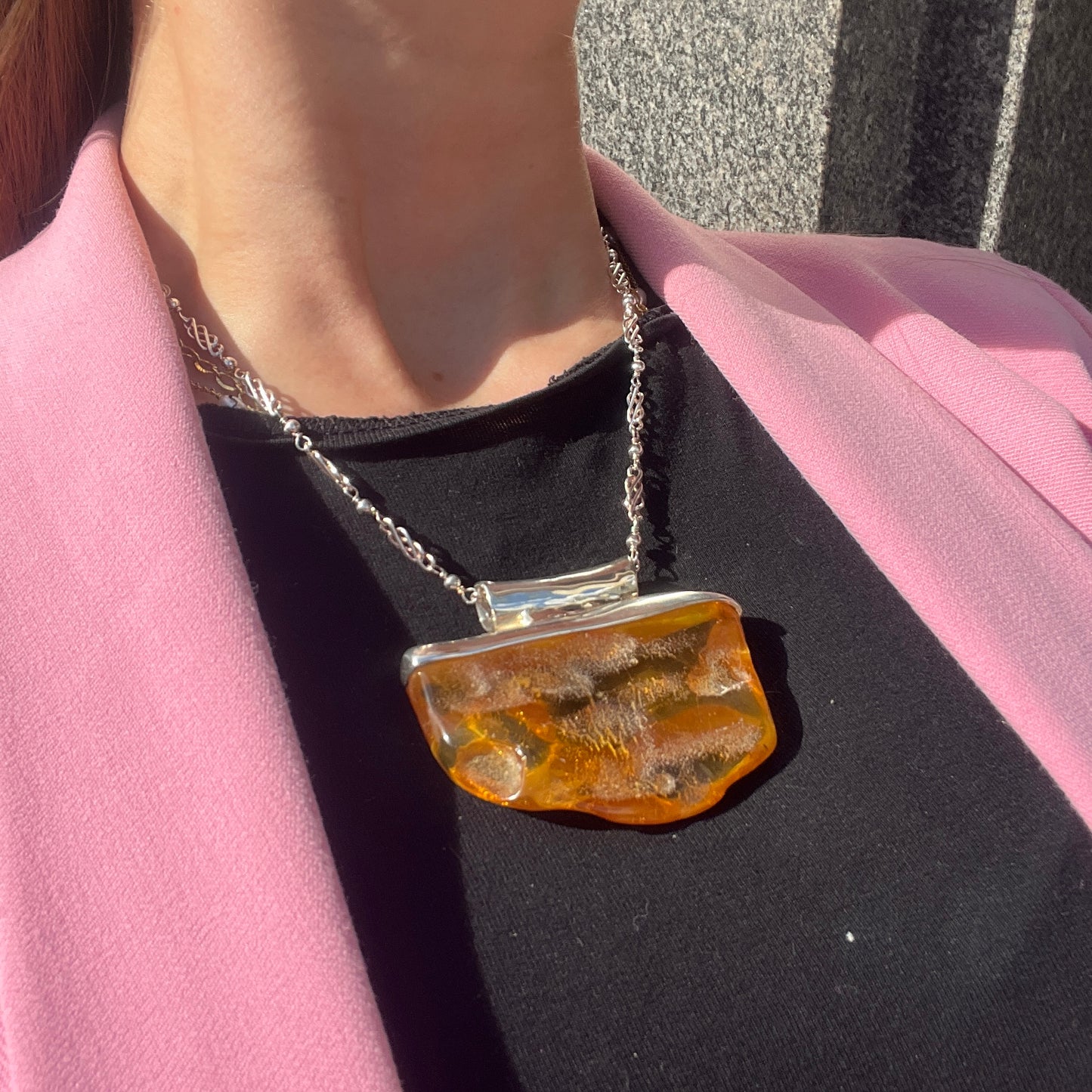 Striking Sterling Silver Amber Pendant