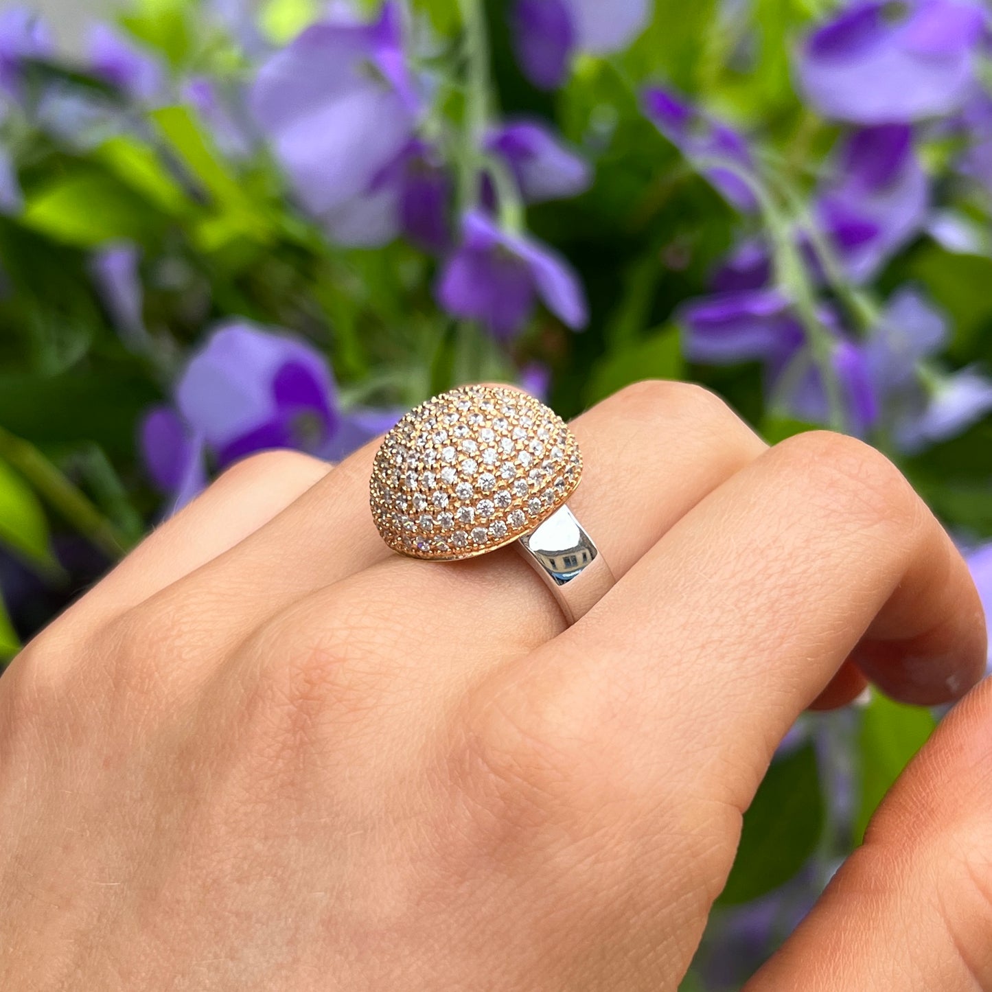 Sif Jakobs Milan Ring - Sterling Silver and 18ct Gold Plated with White Zirconia - Size P
