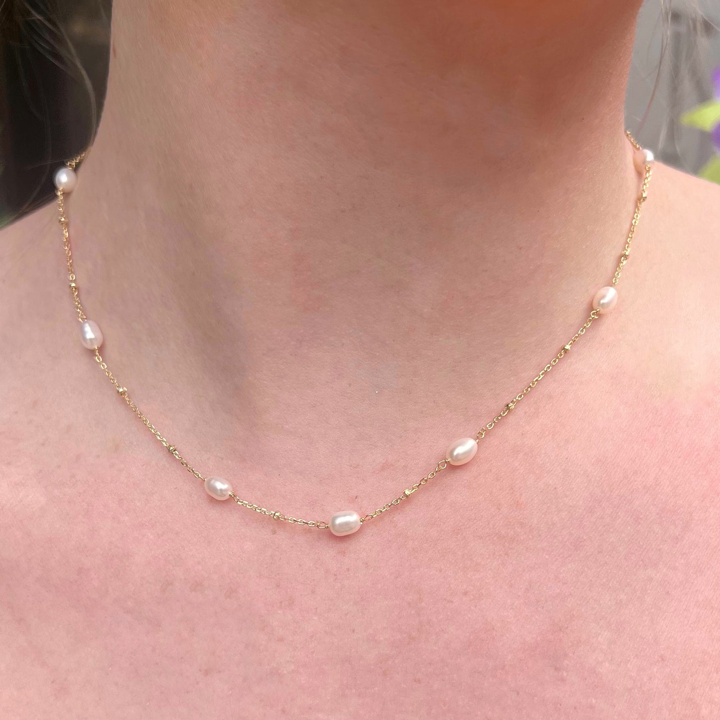 Dainty Sterling Silver Gold Plated Pearl Layering Necklace