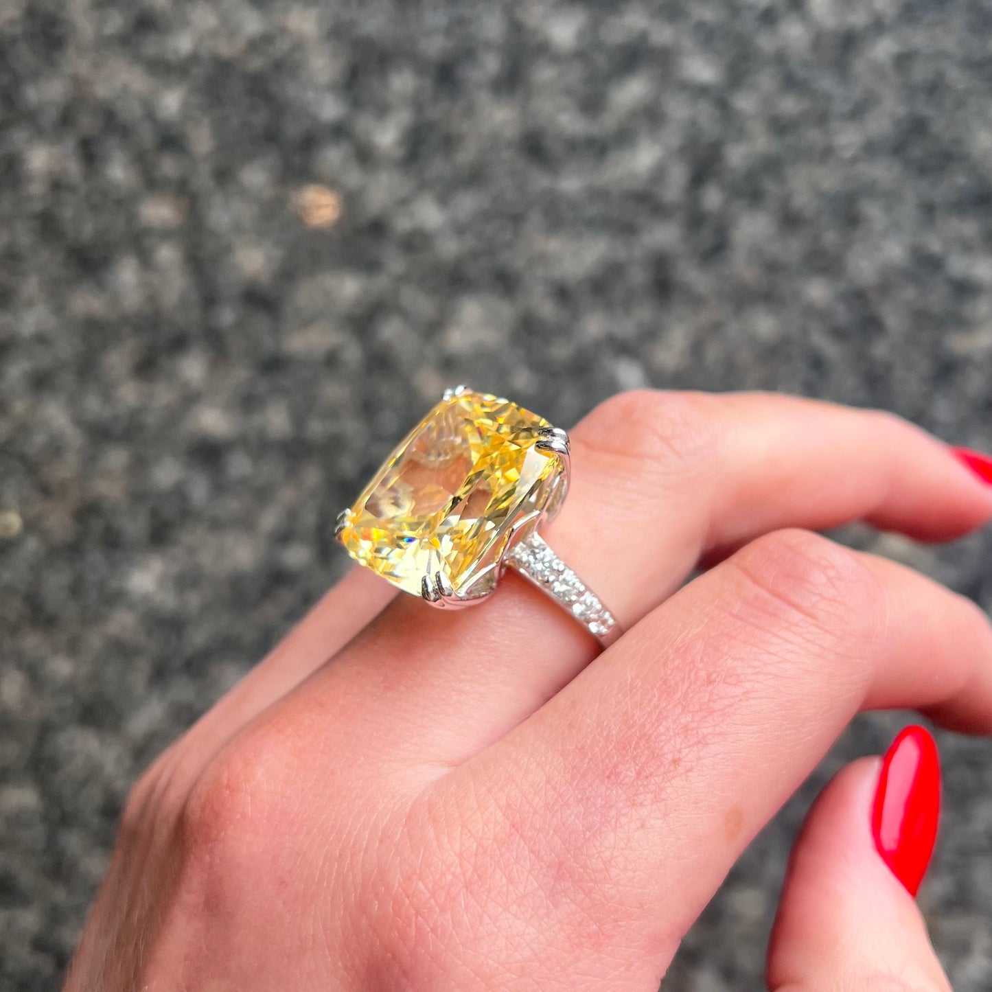 Sterling Silver Lemon Yellow Cubic Zirconia Dress Ring