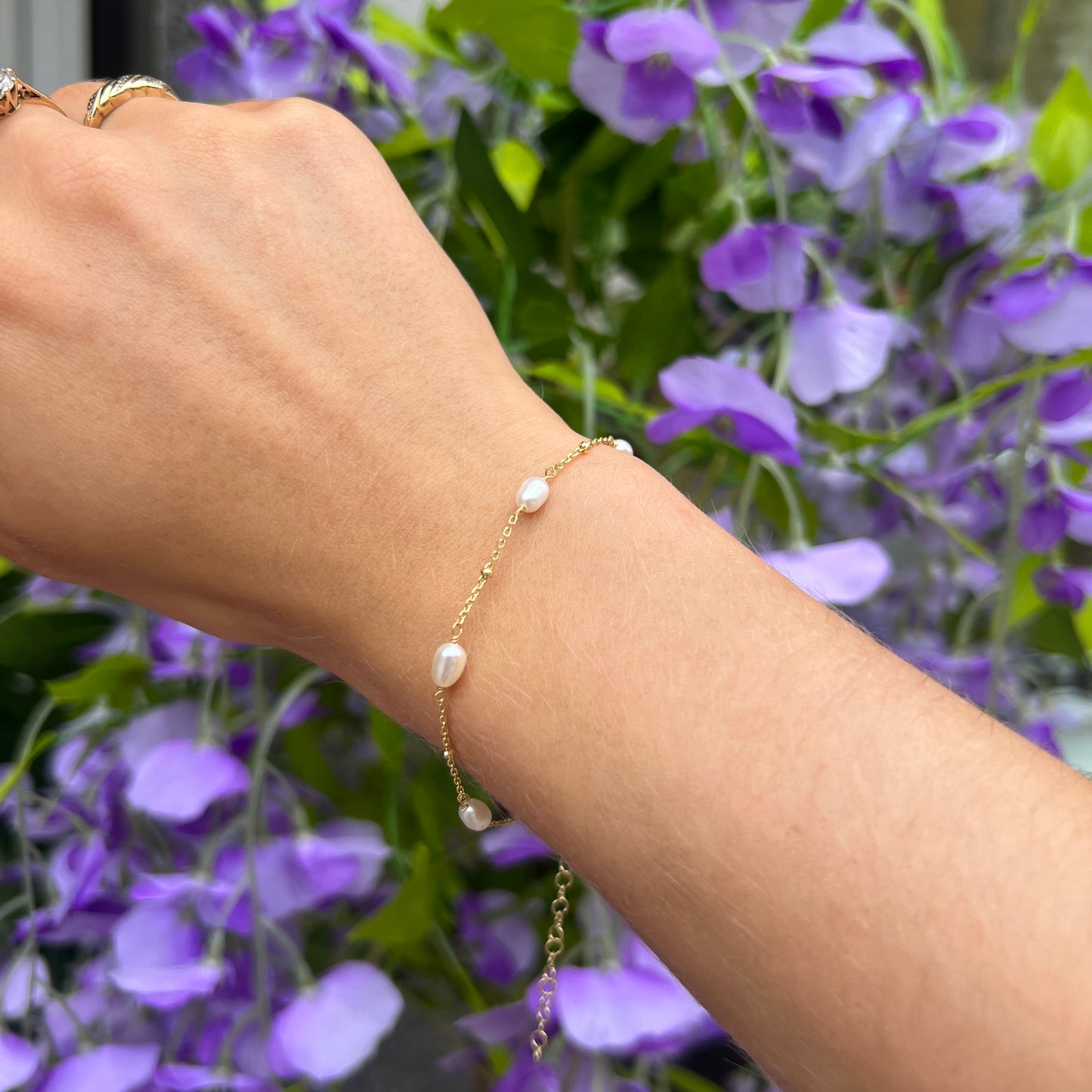 Sterling Silver 9ct Gold Plated Pearl Dainty Bracelet